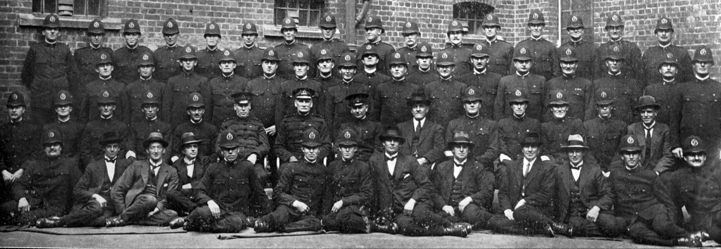 Otago and Southland police officers at the retirement of Supt J.A. McGrath (seated seventh from...