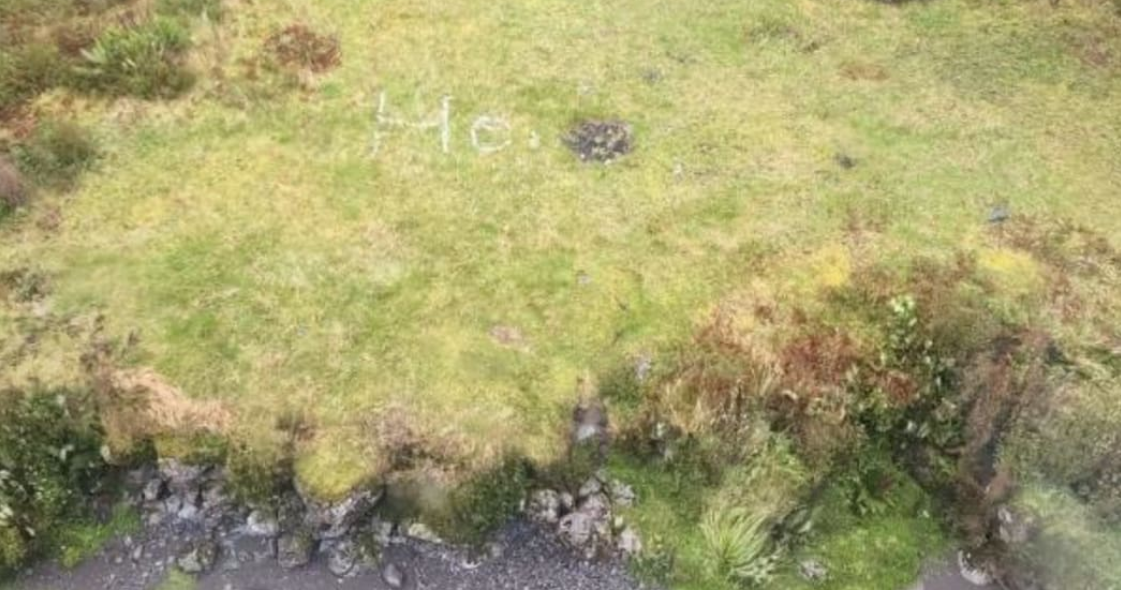 The partial sign for help was seen by a rescue helicopter crew. Photo: Supplied/ NZ Police