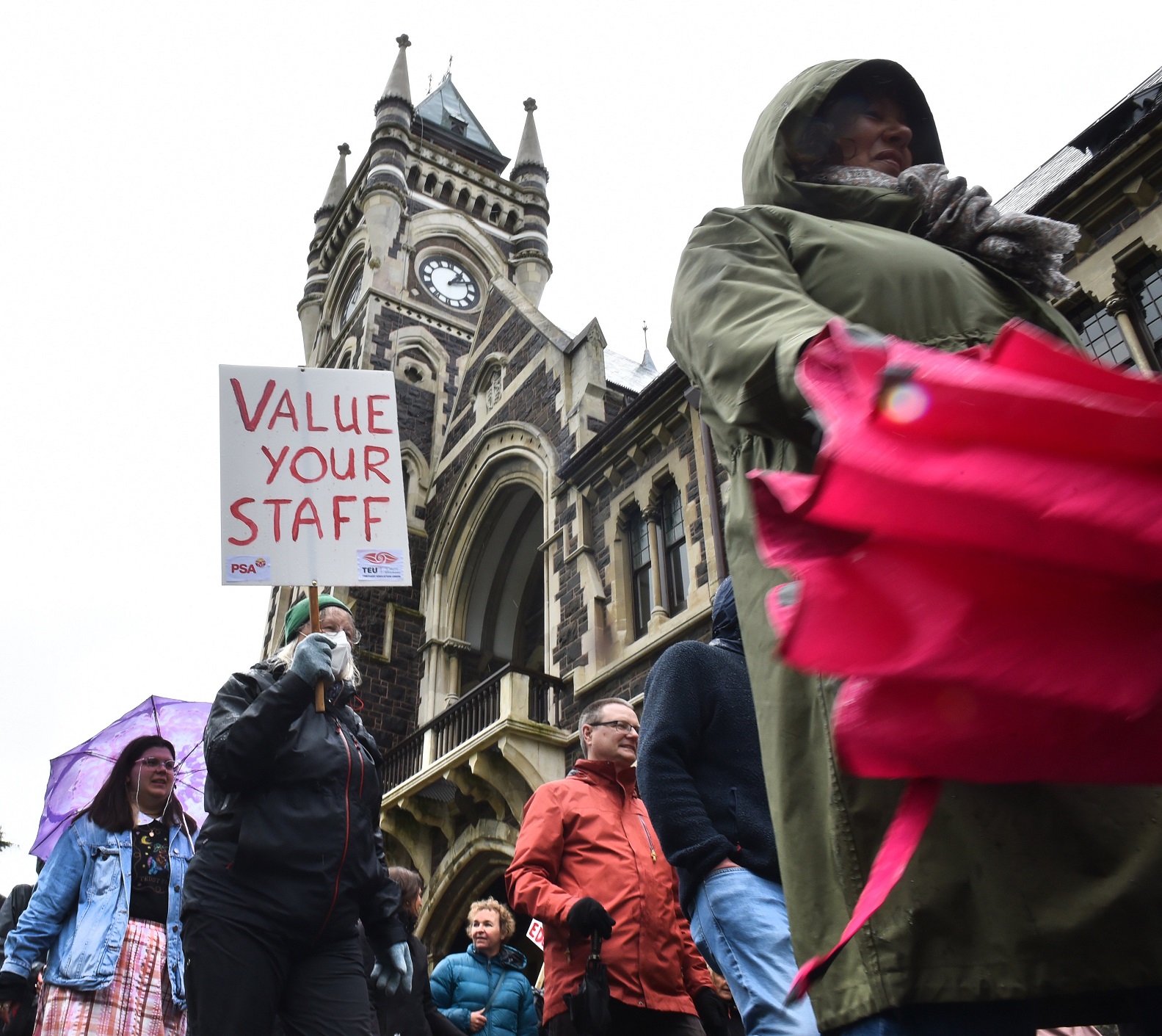 University of Otago staff went on strike yesterday afternoon to march for better pay and...