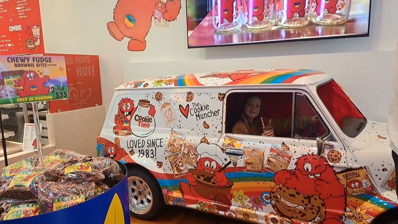 A young customer tries out the Cookie Van at a preview launch at Dunedin's new Cookie Bar. PHOTO:...