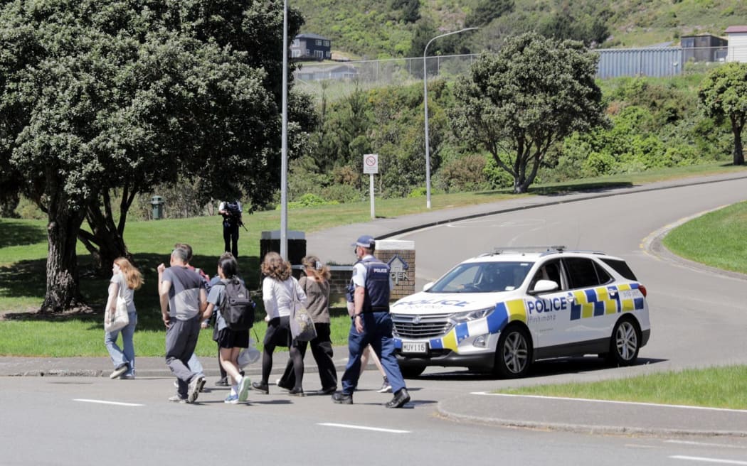 Pupils were escorted from the school by police. Photo: RNZ