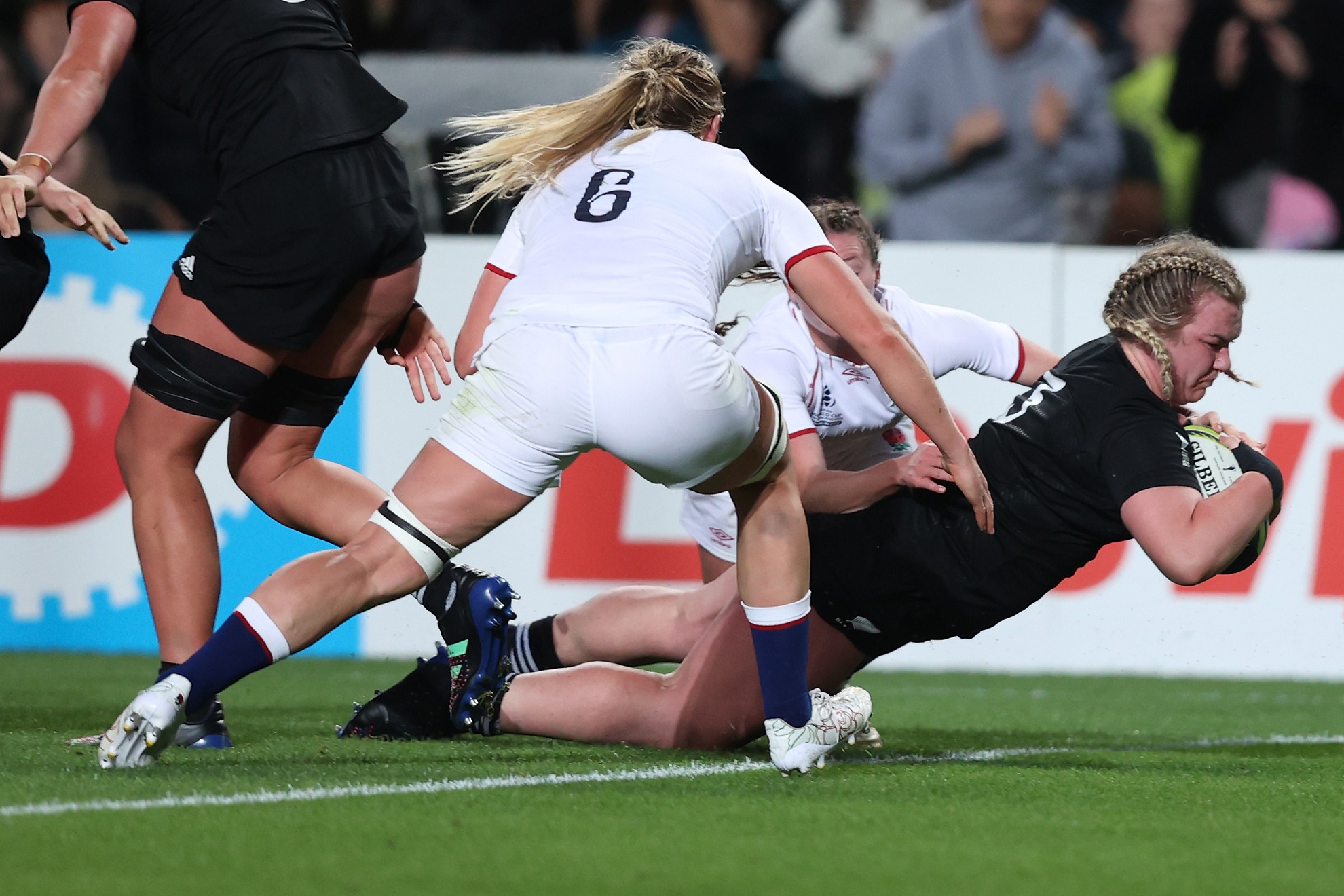 Amy Rule scores for the Black Ferns on the stroke of halftime.