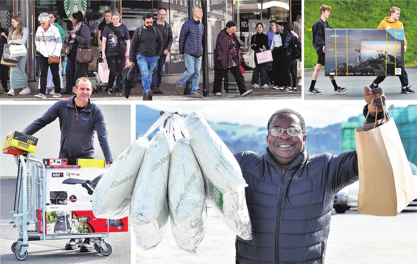 Taking advantage of Black Friday deals are (clockwise from top left) shoppers on George St...