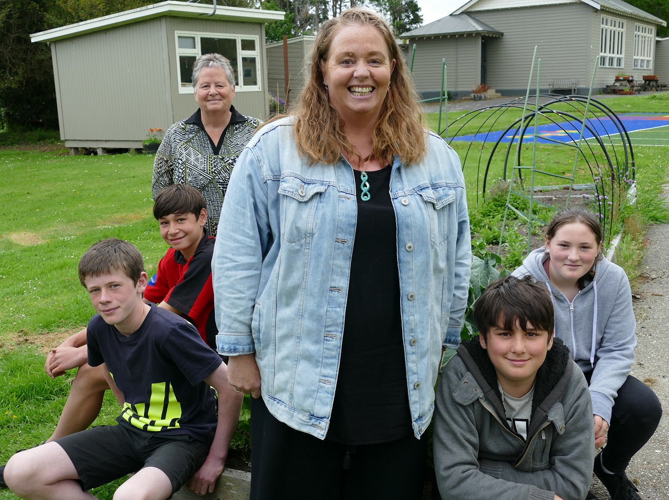 Tahakopa School teaching principal Cherie Zoutenbier-Bisset (centre) and teaching assistant...