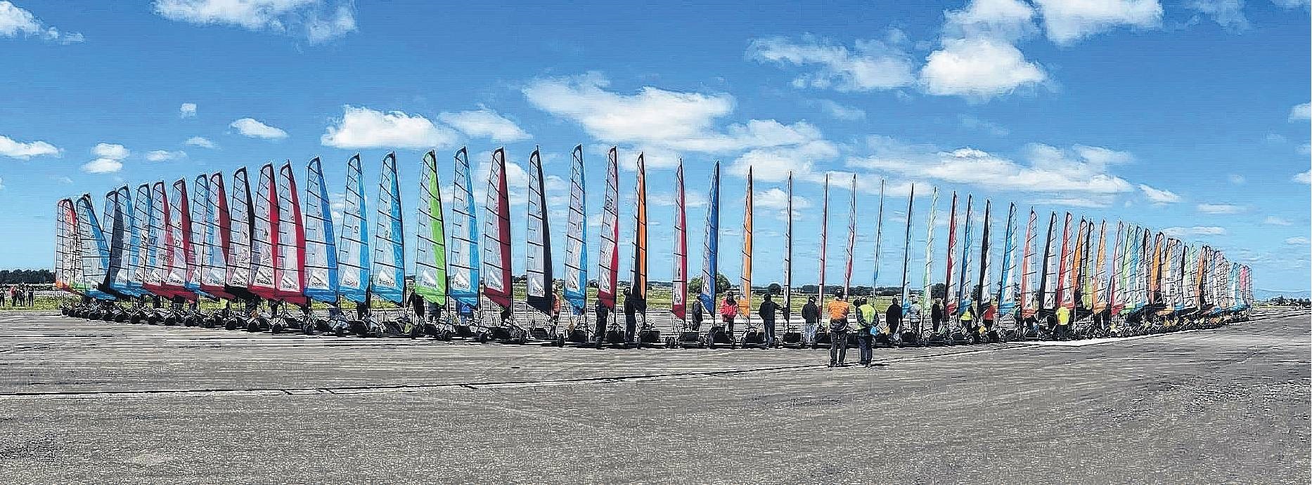 Blokart competitors line-up at Ohakea ahead of the day’s racing. PHOTOS: SUPPLIED

