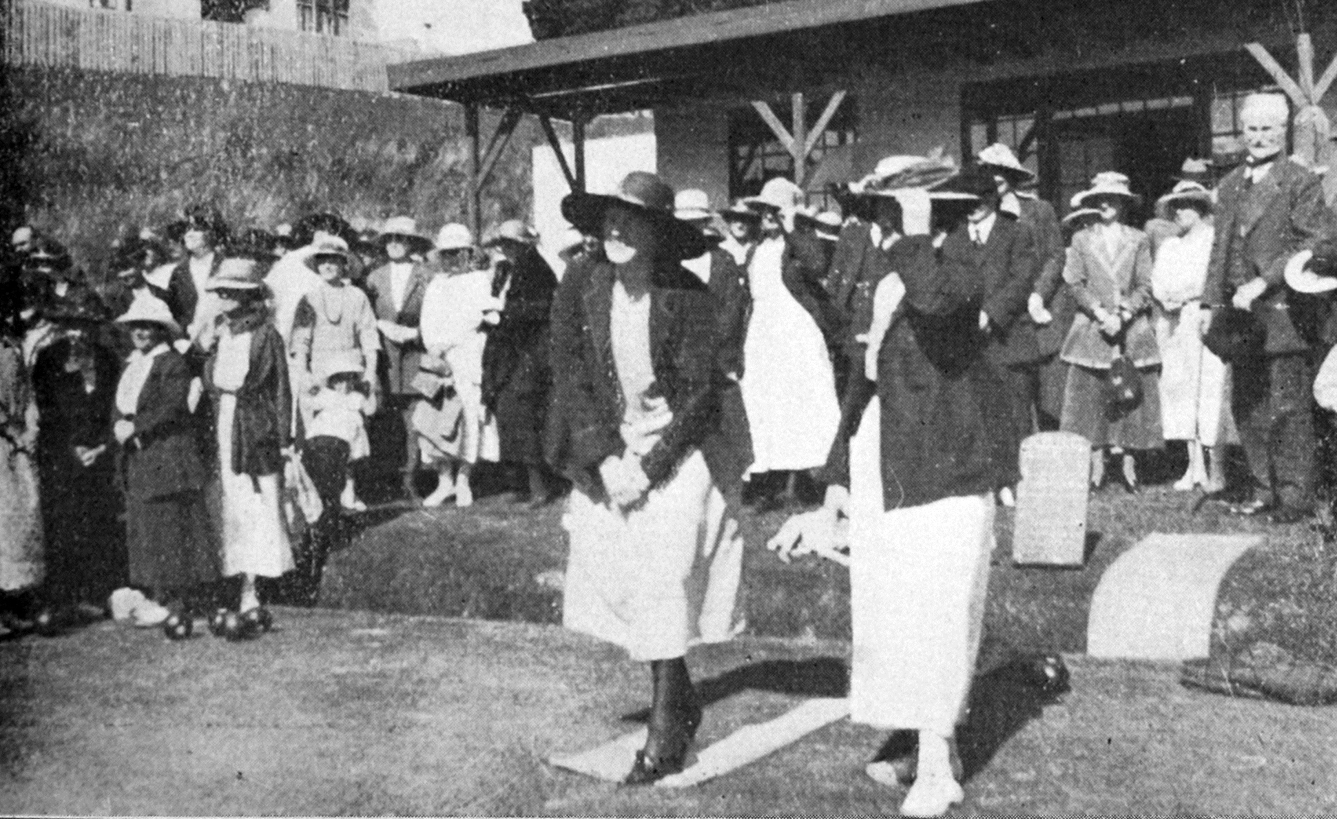 Miss Campbell (daughter of Mr F.J. Campbell) after sending away the first bowl at the opening of...