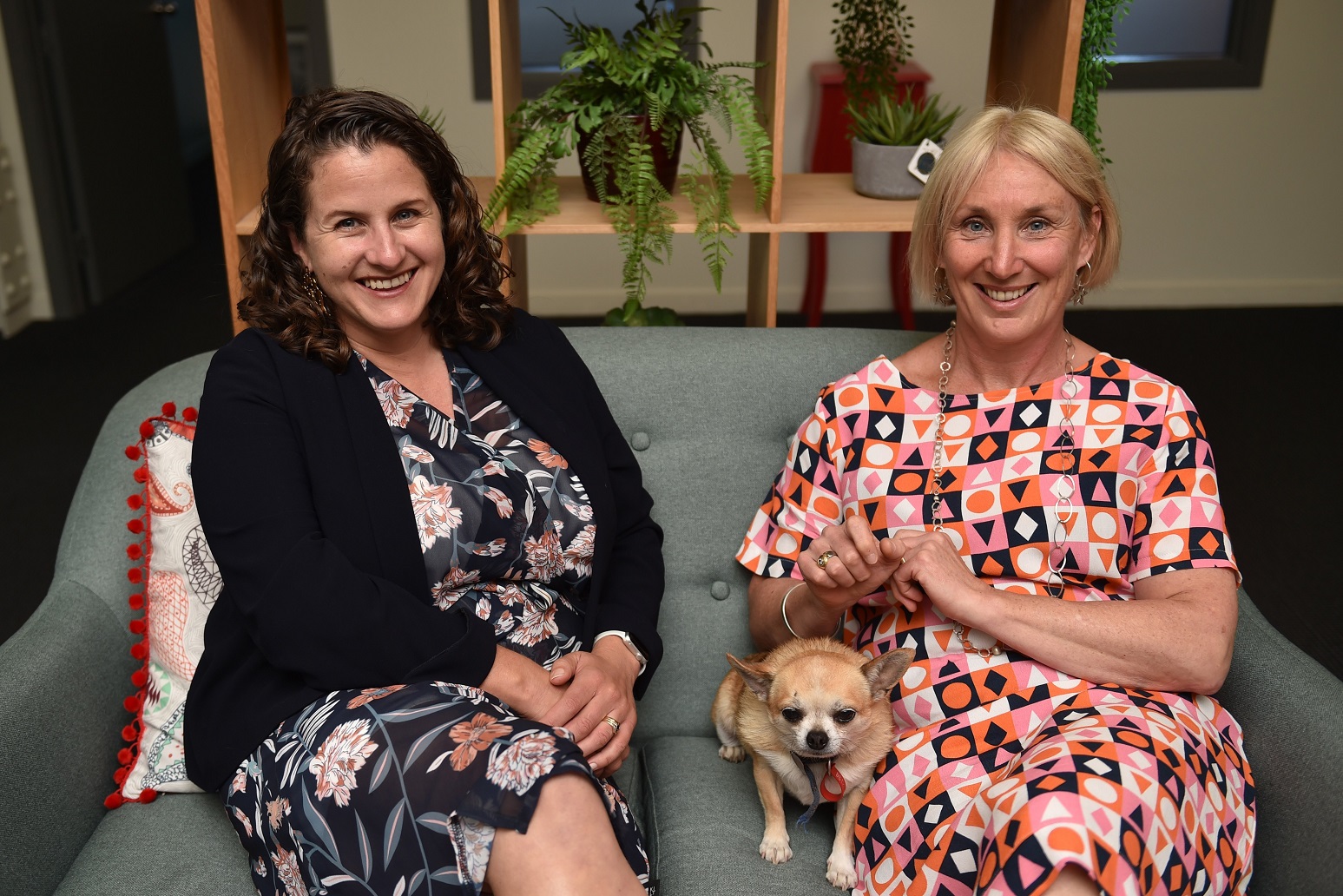 Marks & Worth partners Stephanie Pettigrew (left) and Sally Peart, with Pedro, in the reception...