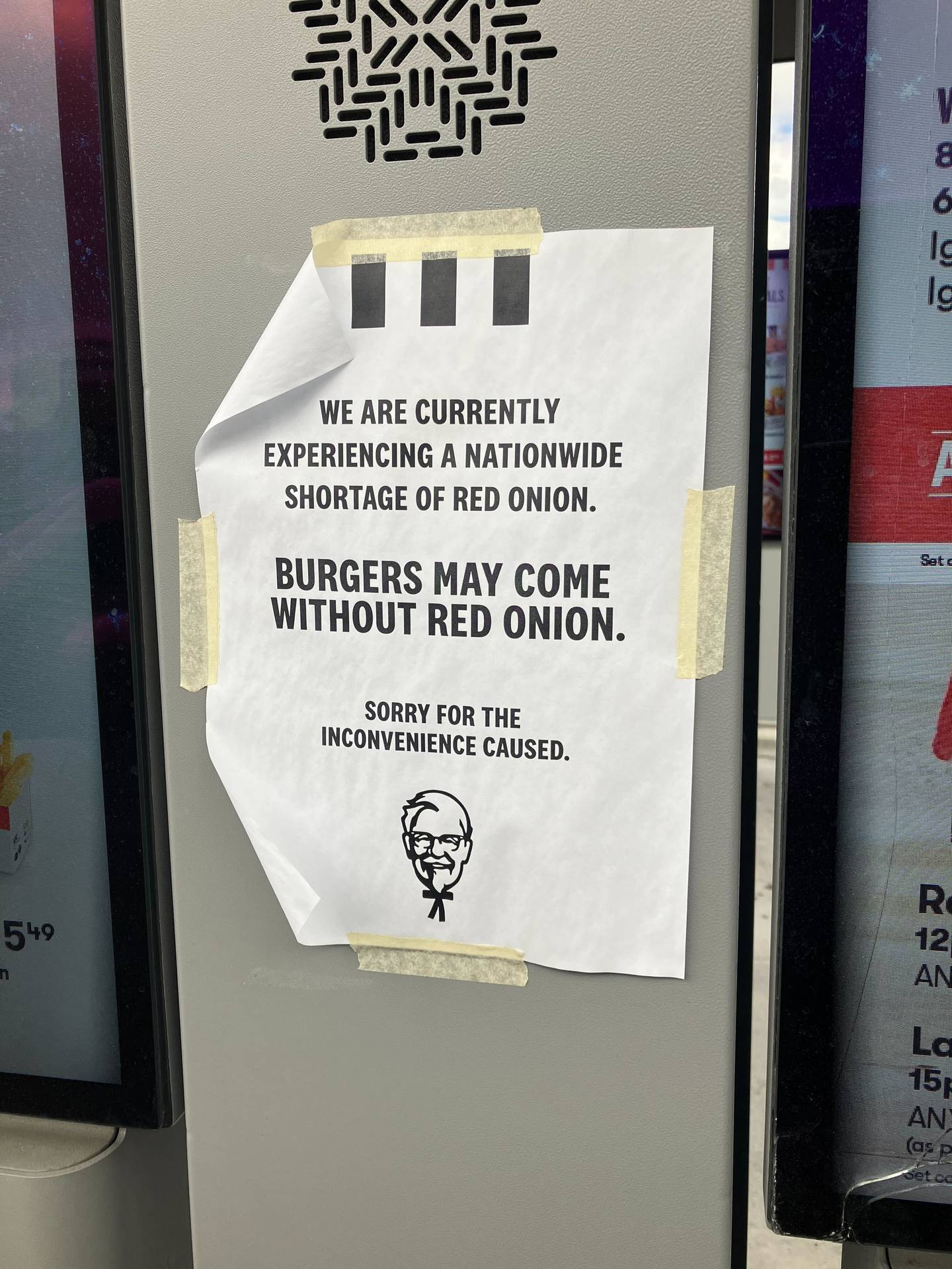 New Zealand's great onion shortage has reached fast food chain KFC. Photo: Supplied