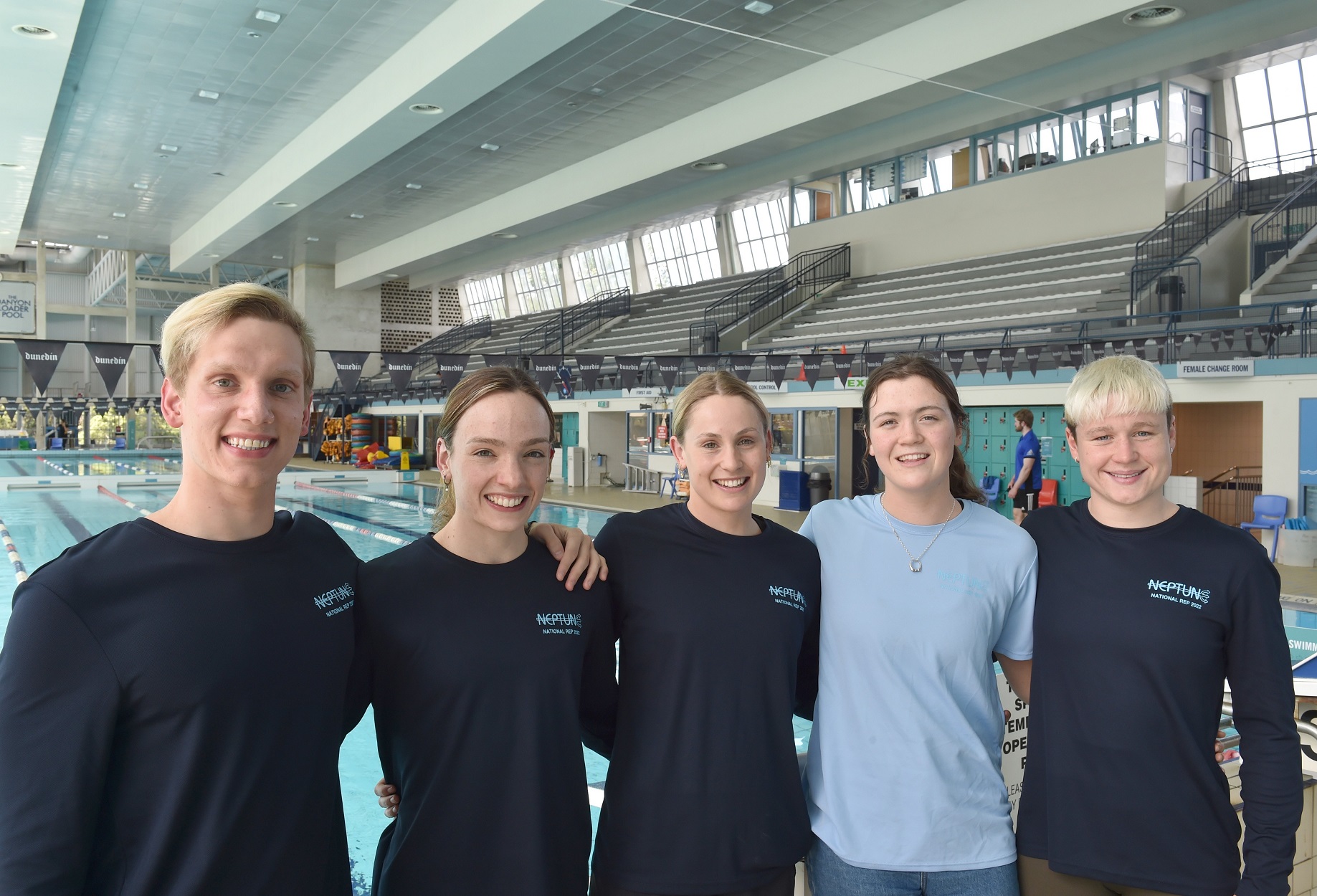 Neptune Swim Club athletes (from left) Luan Grobbelaar, Esme Paterson, Caitlin Deans, Erika...