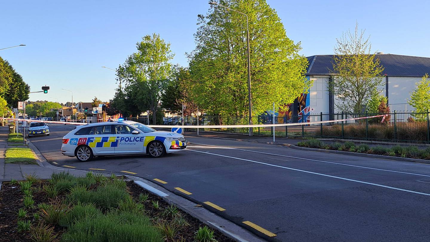 The police cordon on Matipo St in Riccarton. Photo: Nathan Morton