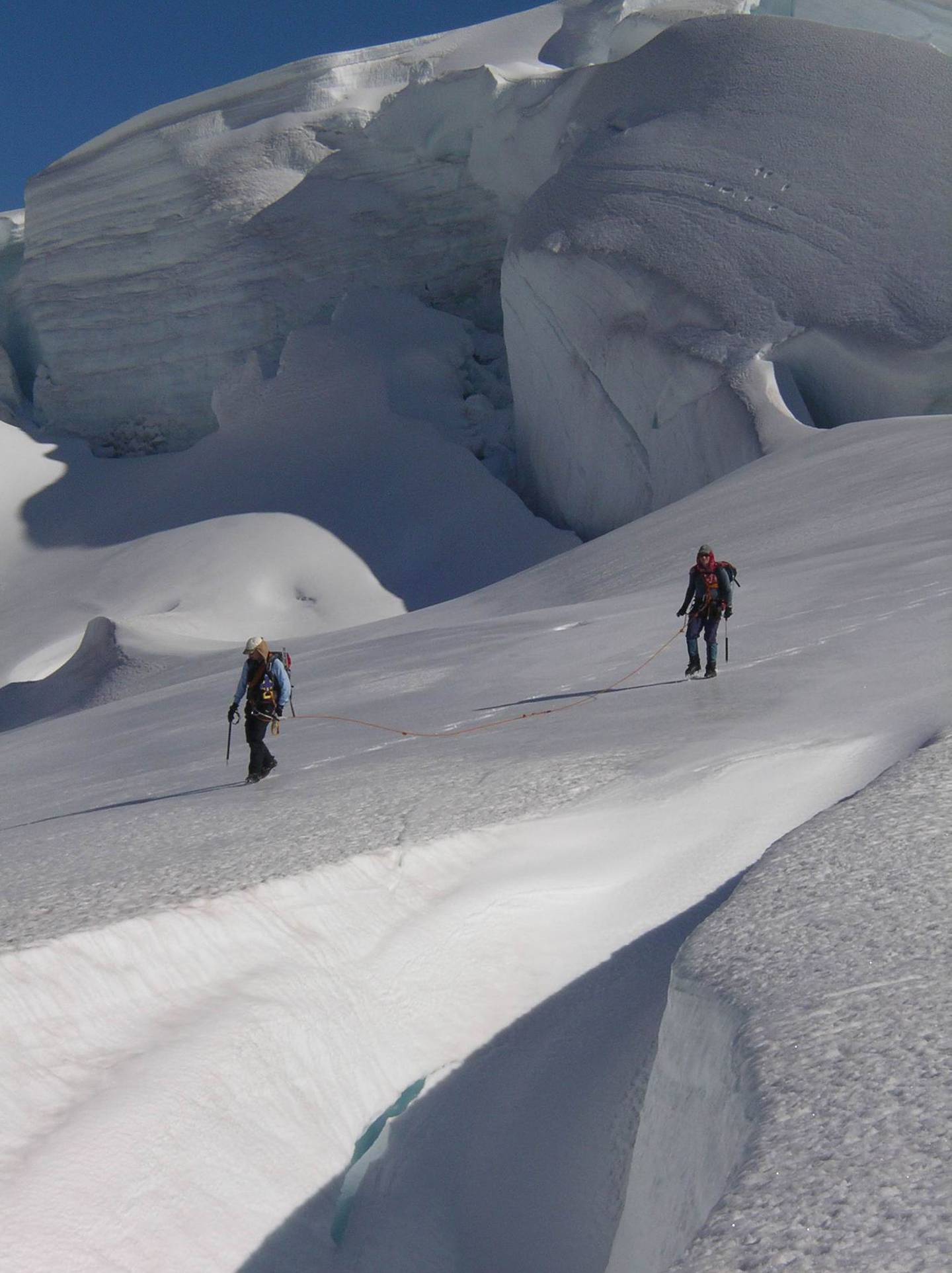 Crevasses along Haupapa Tasman Glacier that pose a hazard for mountaineers have also been shown...