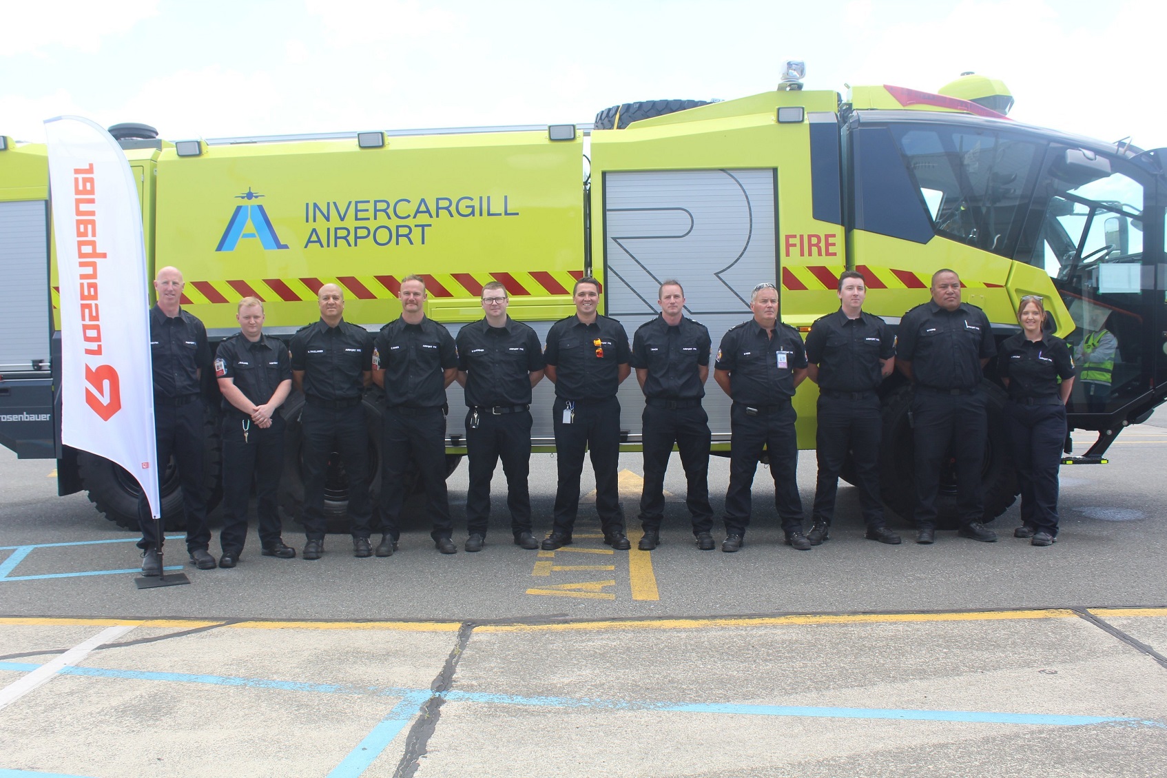 Invercargill Airport operations staff are excited to have a new fire truck at the airport. Photo:...