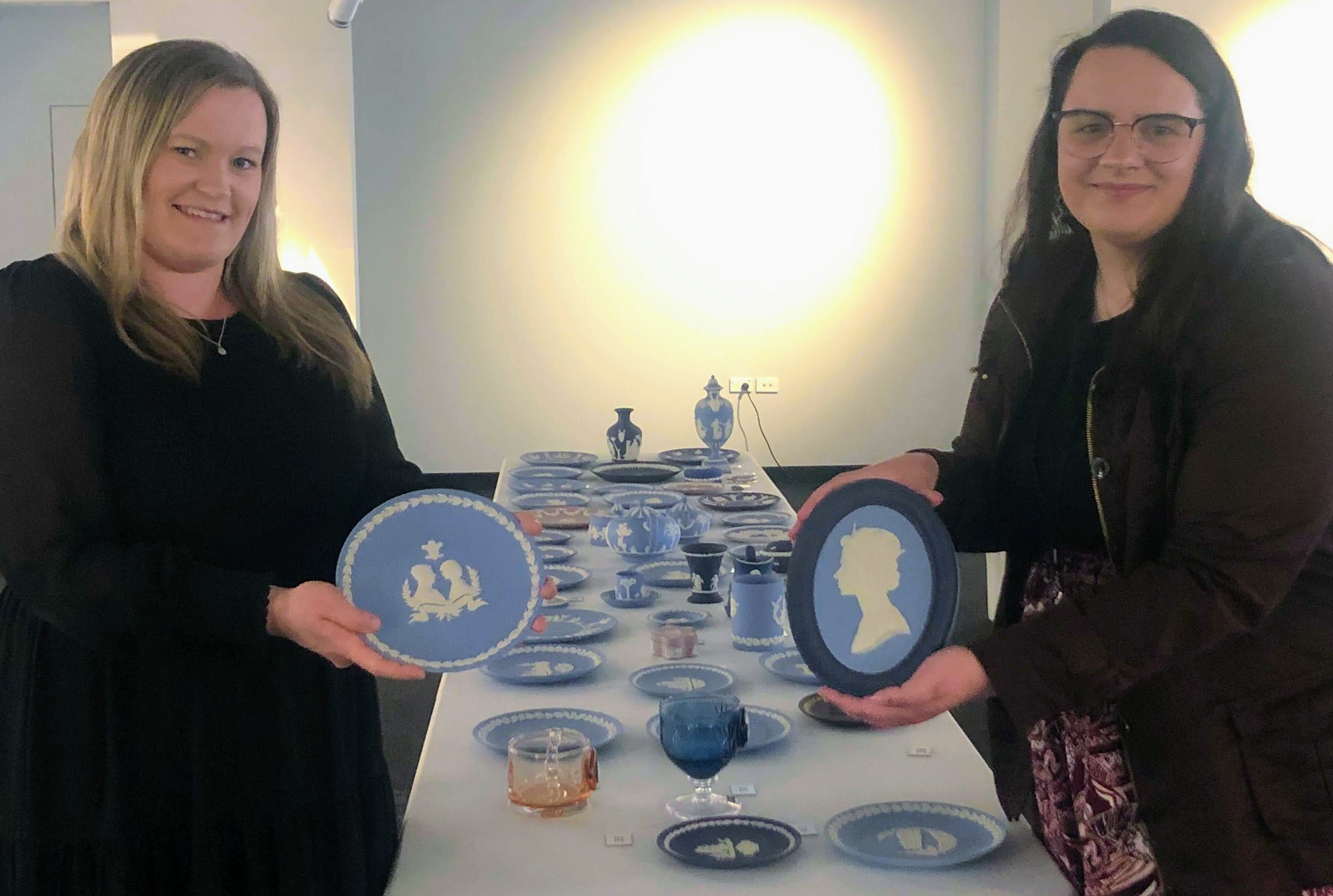 He Waka Tuia manager Sarah Brown and curator Katie Green show Wedgwood pieces which commemorate...