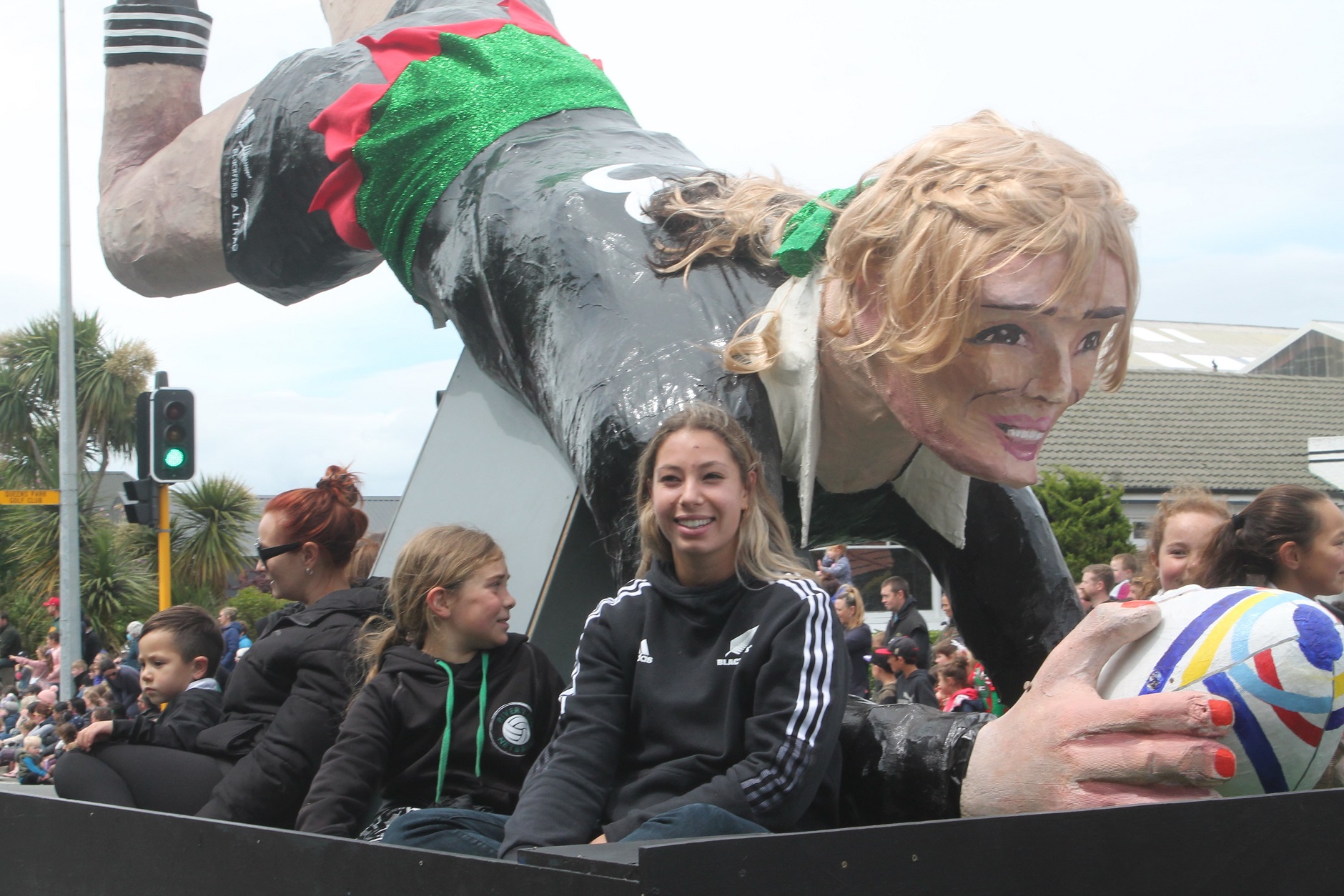 Black Fern Amy du Plessis took part in the Southland Santa Parade on Saturday. Photos: Luisa Girao