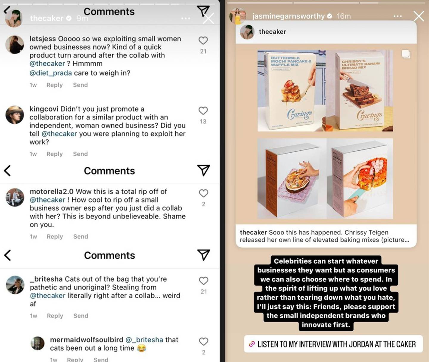 The Caker has called out Chrissy Teigen for releasing her own baking kit after the two...