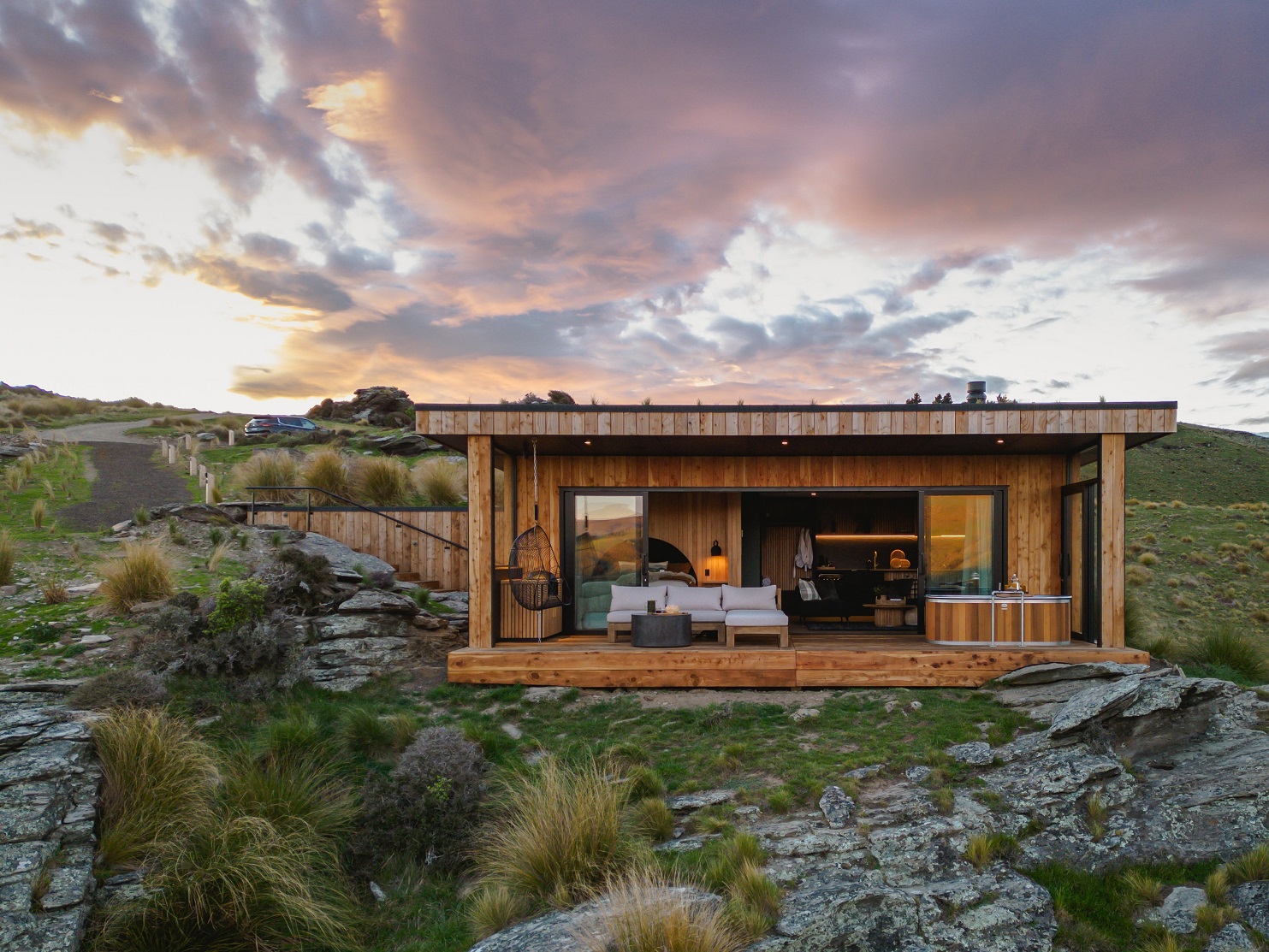 The off-grid, luxury accommodation known as Fallow Ridge Retreat has been built into the rocky...