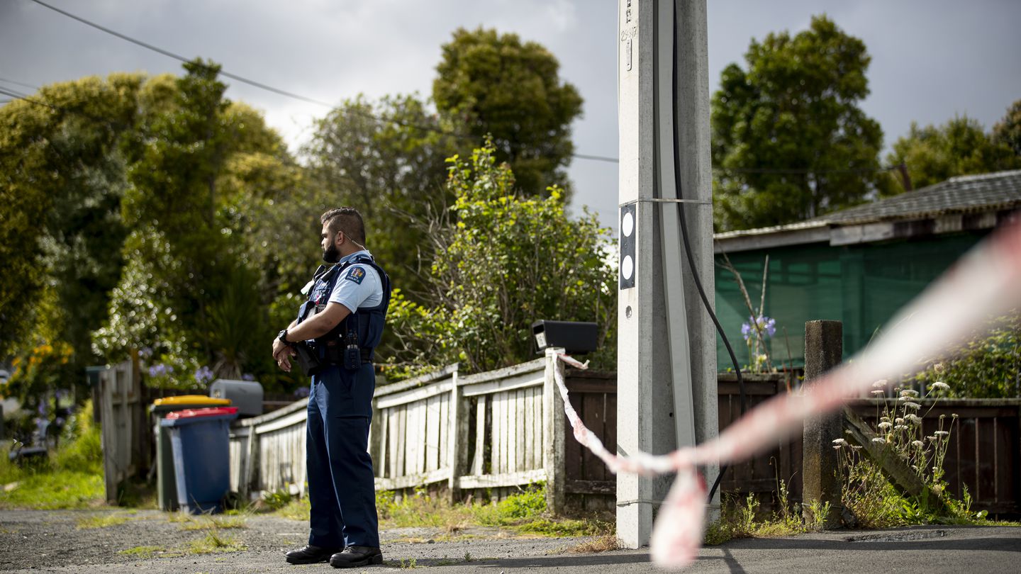 Police at the scene on Royal Rd, Massey, where a woman was killed yesterday. Photo: NZ Herald