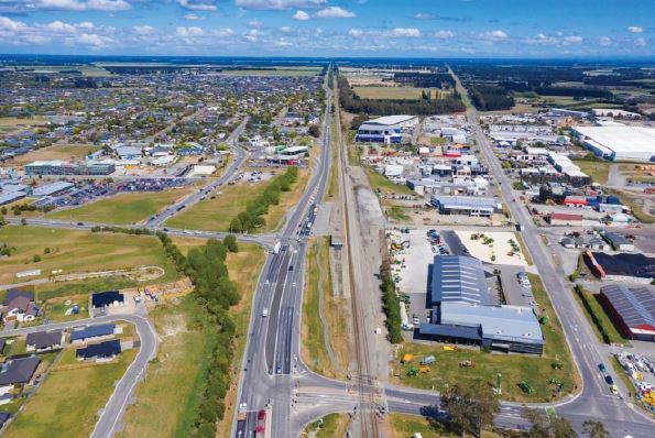 The location of the planned Rolleston overbridge. Photo: Waka Kotahi