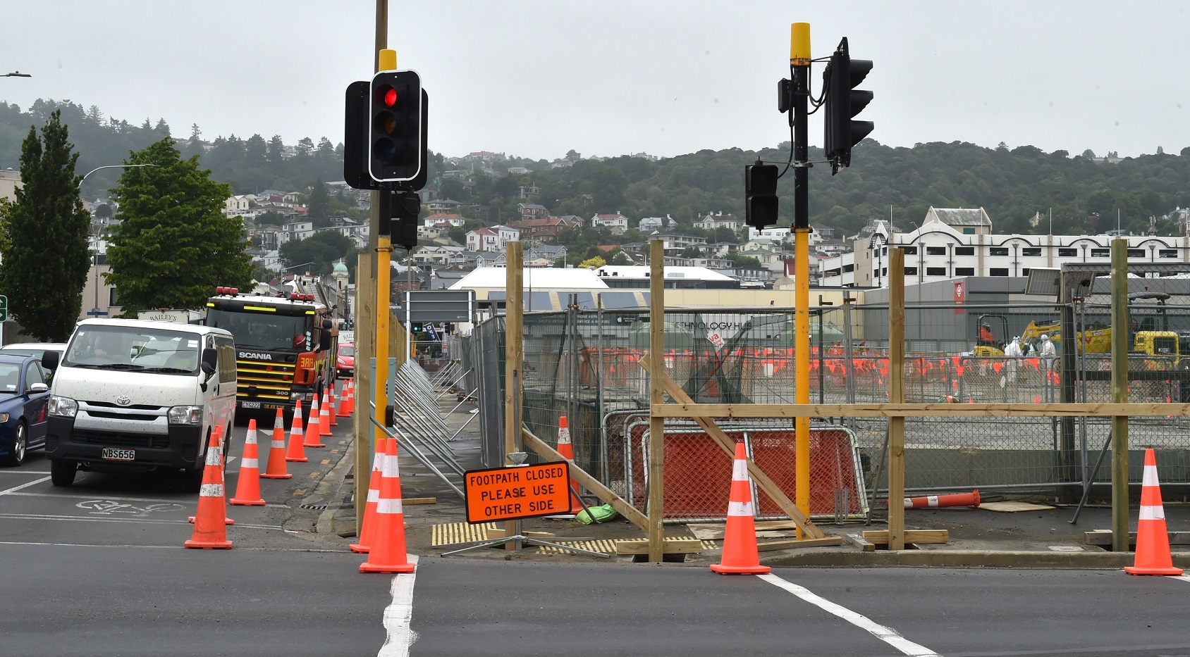 Work on the new Dunedin hospital outpatient building is under way at the corner of Castle and St...