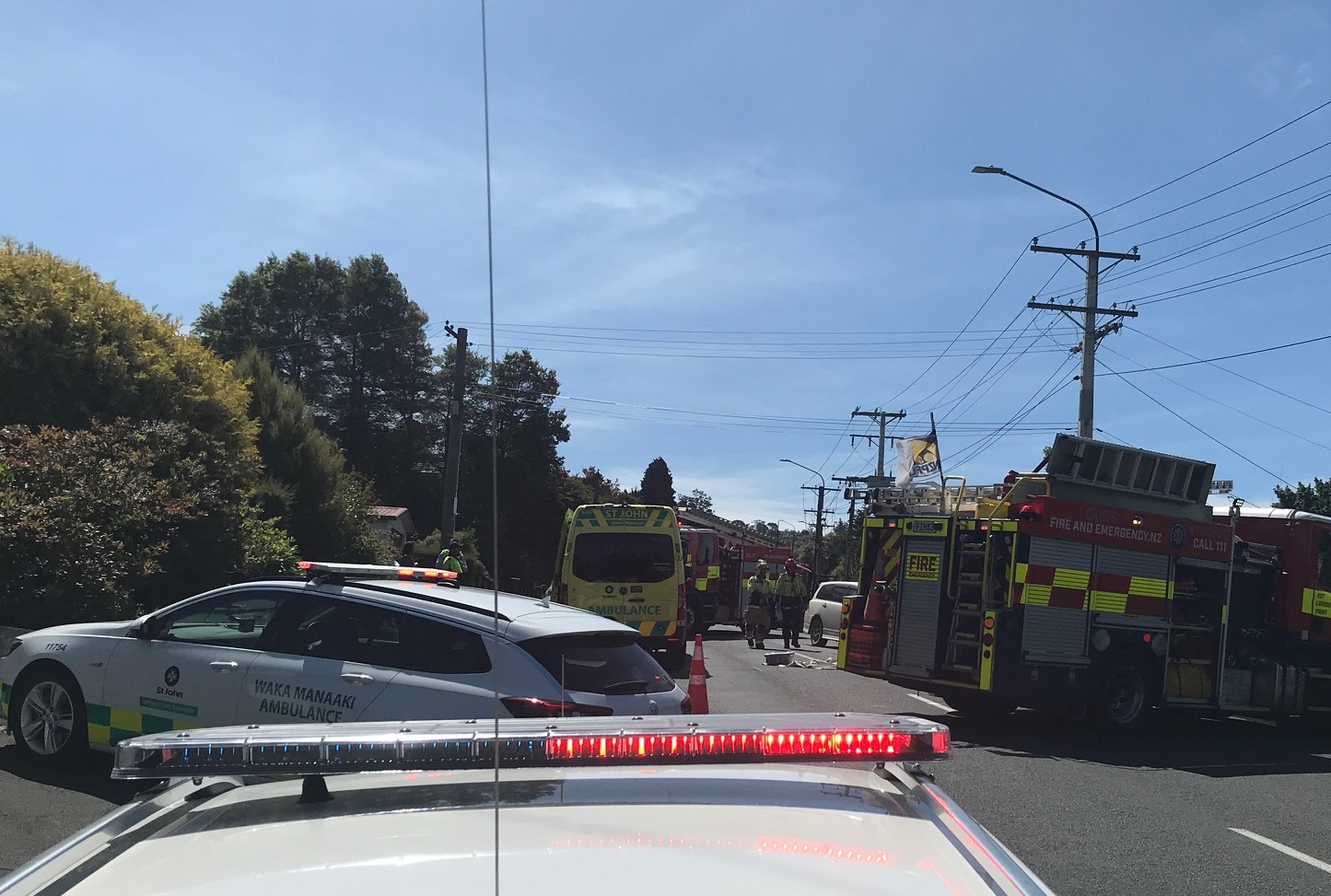 Emergency services at the scene of the crash in Brockville Rd. Photo: Gregor Richardson