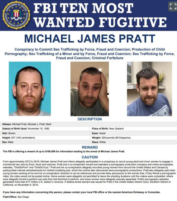 New Zealander Michael James Pratt has been named on the FBI's Top 10 Most Wanted Fugitives list....