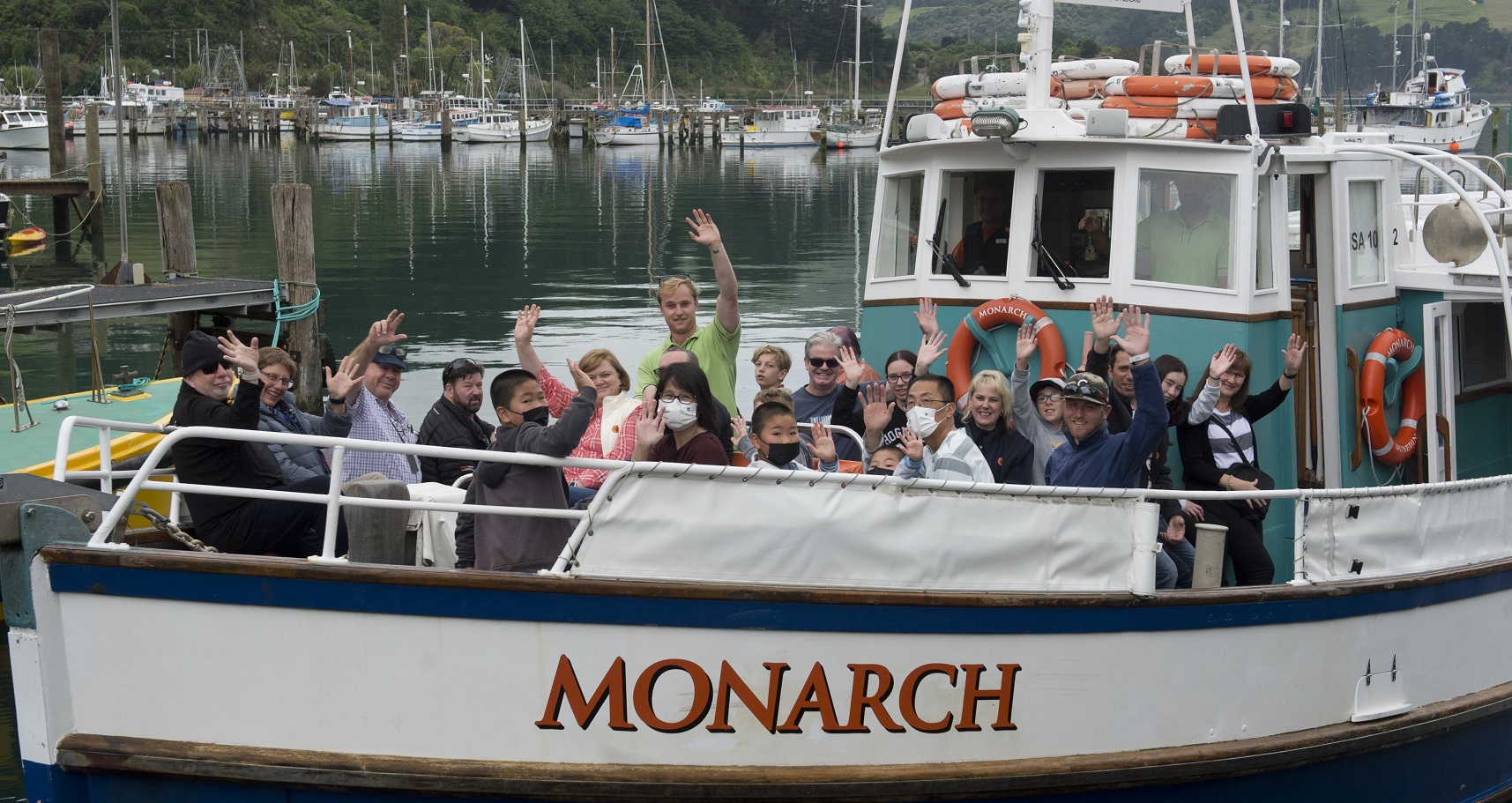 Cruise ship passengers depart on Monarch for a two-hour wildlife cruise yesterday morning. Photo:...