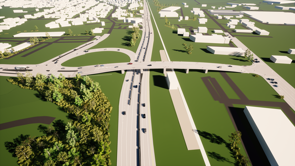 An artist’s impression of the planned Rolleston overbridge. Image: Waka Kotahi