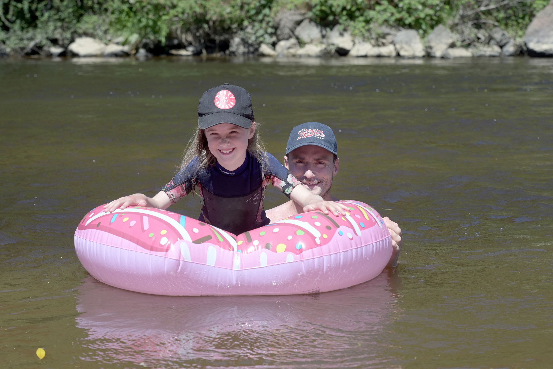 Tilly Hurford (8) and her father John Hurford have fun at Outram Glen yesterday. Photo: Linda...