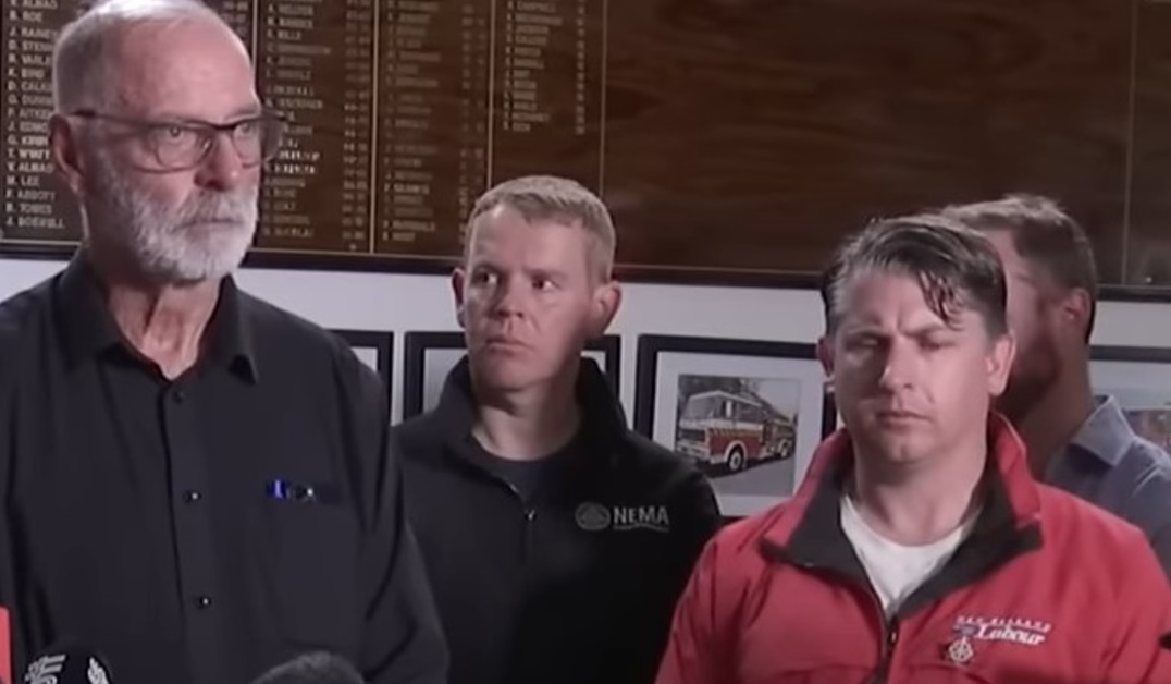 Wayne Brown Chris Hipkins and Michael Wood give a press conference on the Auckland floods. Photo:...