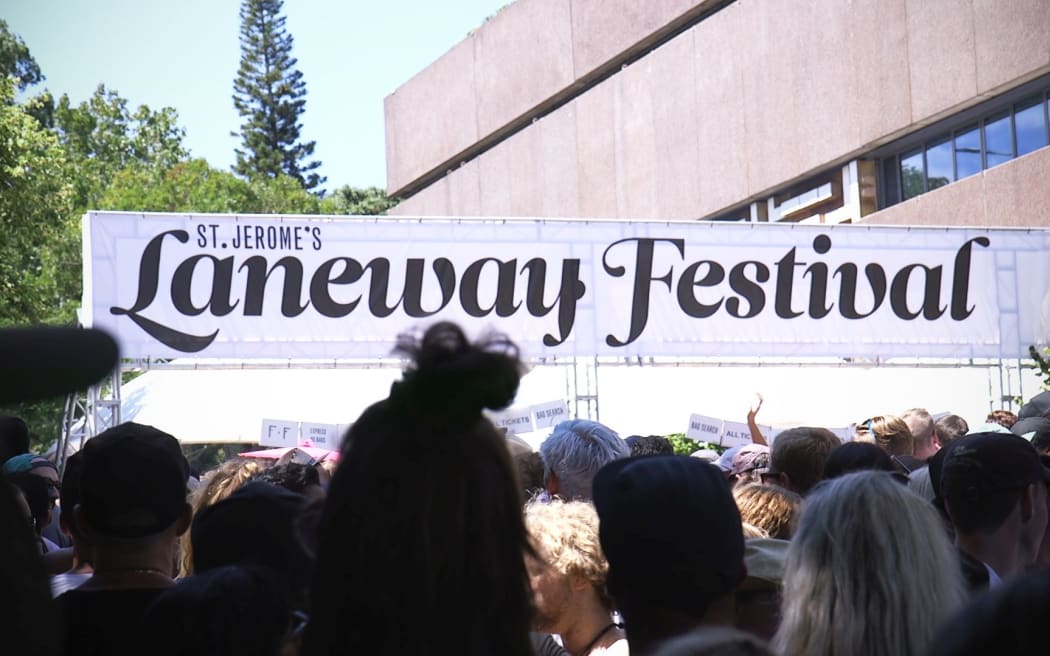 The banner greeting fans at a previous Laneway Festival. Photo: RNZ/Cole Eastham-Farrelly