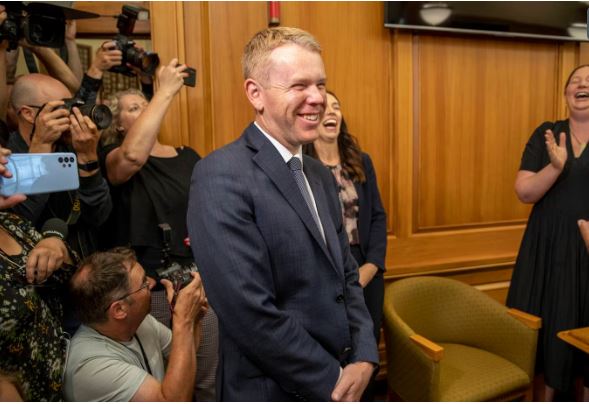 New Labour Party leader Chris Hipkins was clapped and cheered for on his arrival to the caucus...