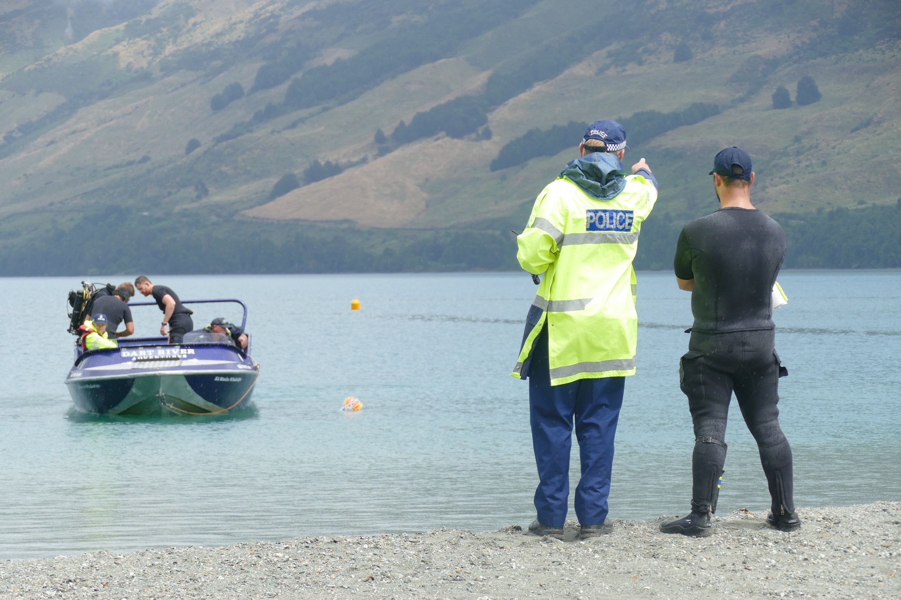 Senior Constable Julian Cahill, of Queenstown, guides the police national dive squad before the...