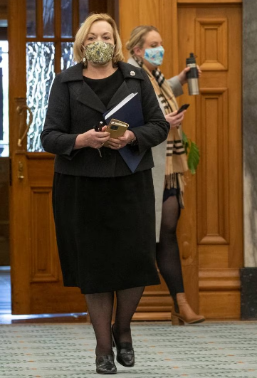 Former National Party leader Judith Collins arriving for a press conference at Parliament, with...