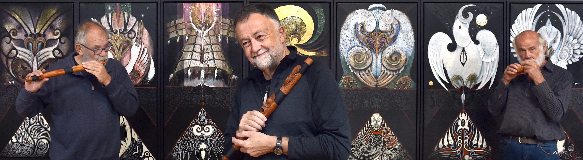 Ngā Hau Ngākau (Breath of Mine) exhibition creators (from left) Robin Slow, Bob Bickerton and...