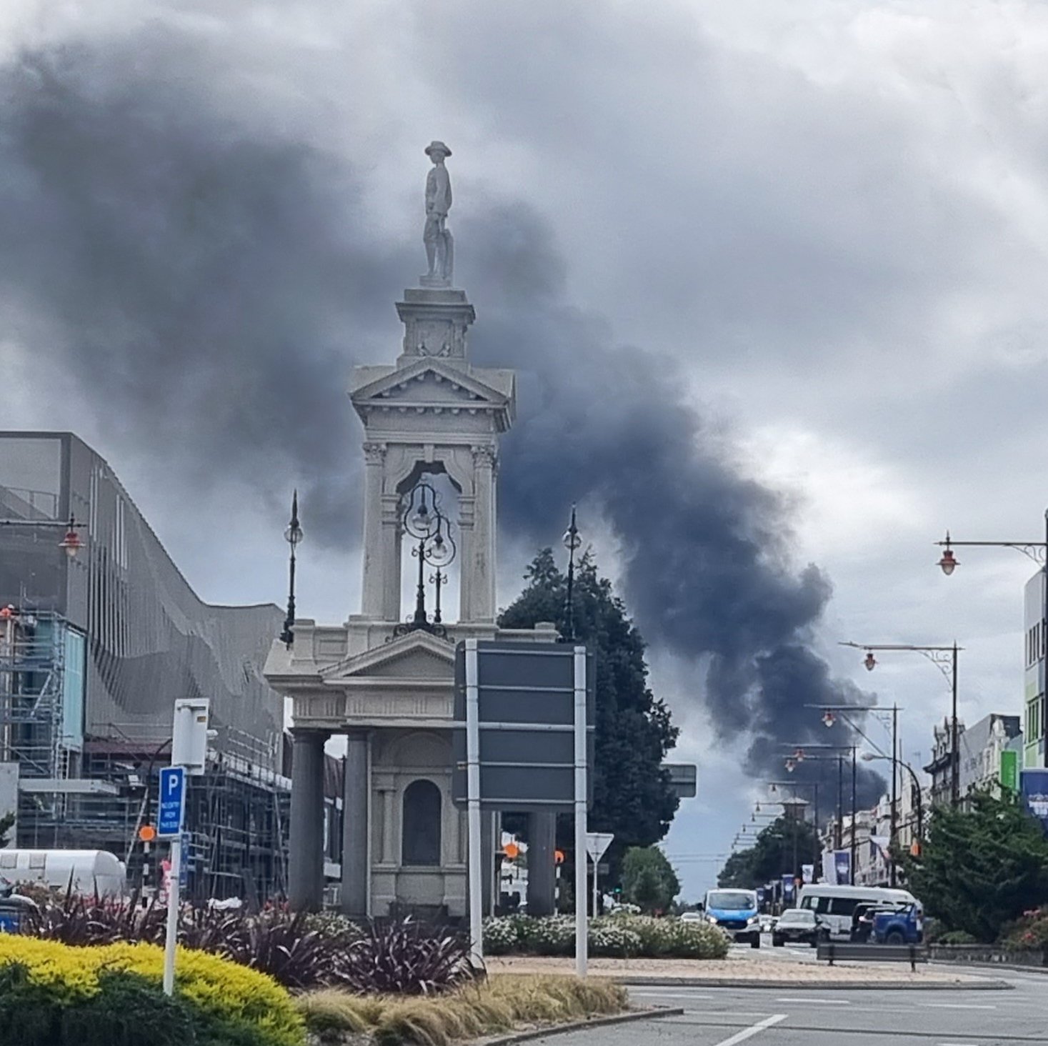 The fire poured smoke into the sky in Invercargill. PHOTO: BEN TOMSETT