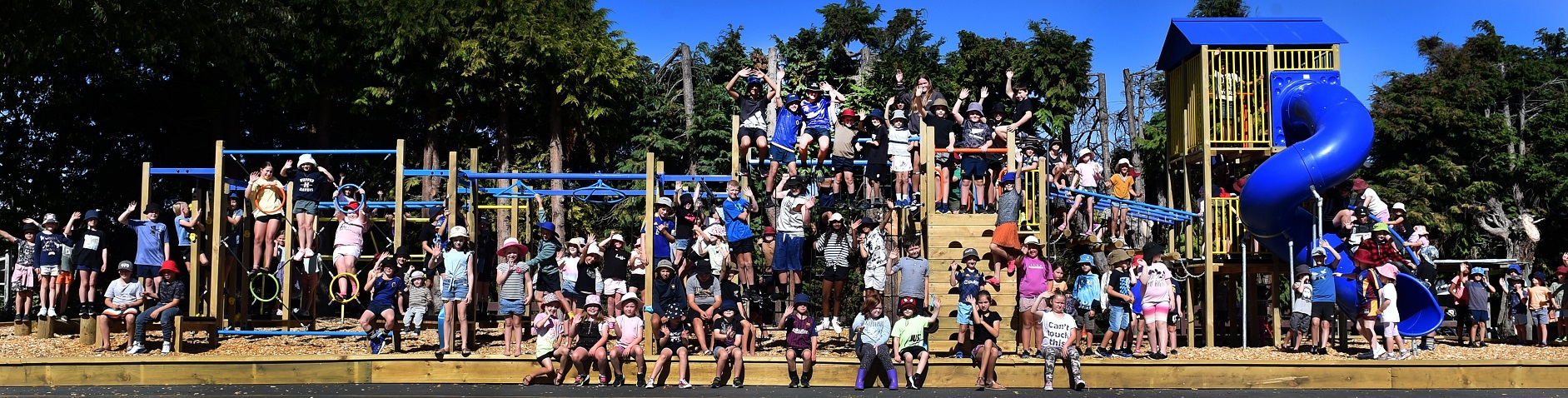 Pupils of Outram School enjoy the first day of school with a new $150,000 playground yesterday....