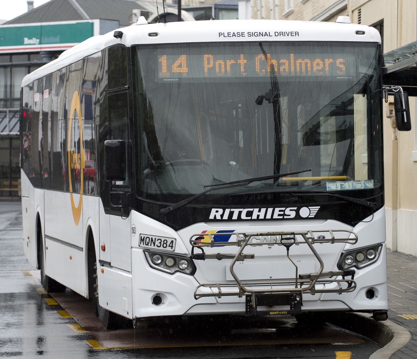 The 2.31 pm bus to Port Chalmers waits to depart the Dunedin bus hub on Wednesday. Photo: Gerard...