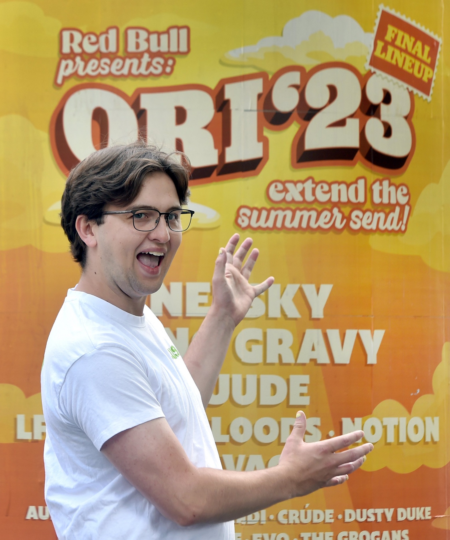 Otago University Students’ Association president Quintin Jane with a poster advertising the line...