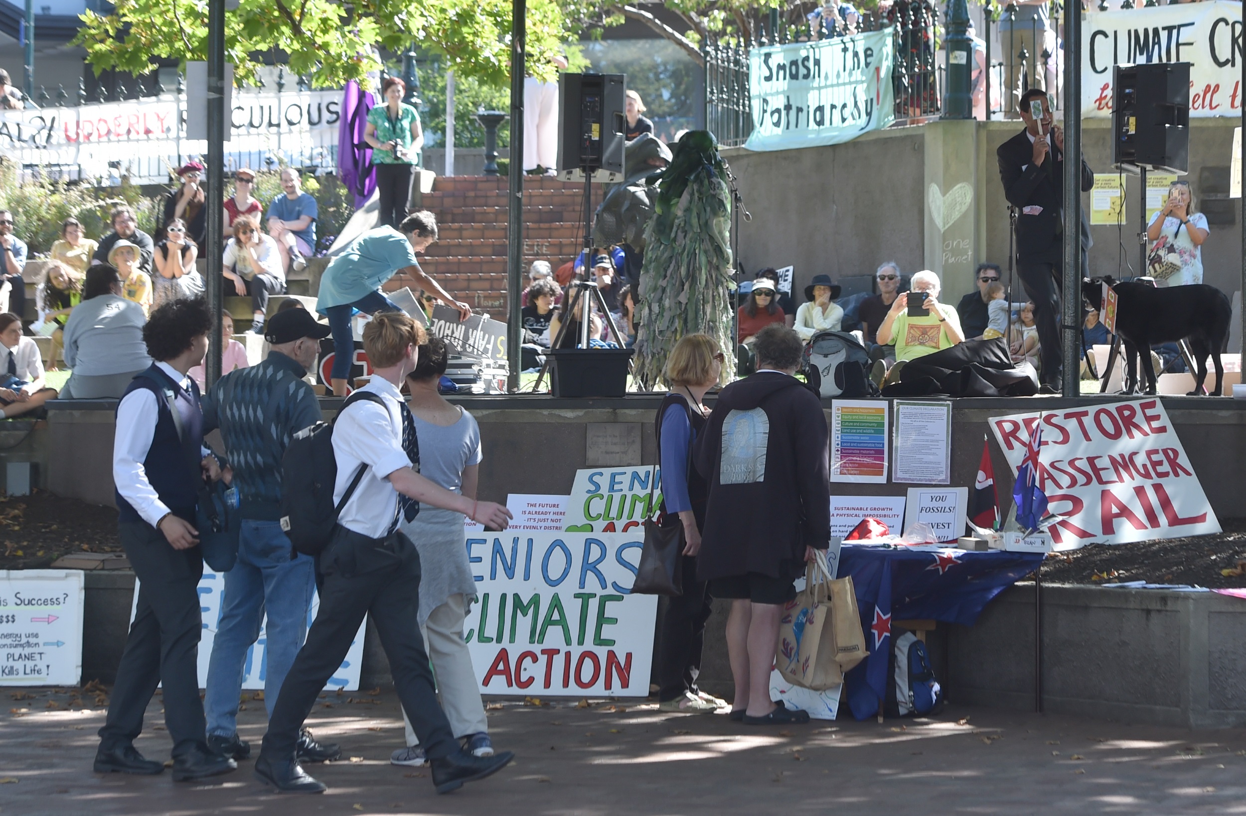 About 200 people joined the protest in The Octagon today. PHOTO: PETER MCINTOSH