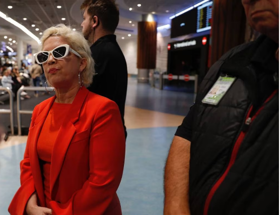 Anti-trans activist Kellie-Jay Keen-Minshull at Auckland Airport tonight ahead of her Let Women...