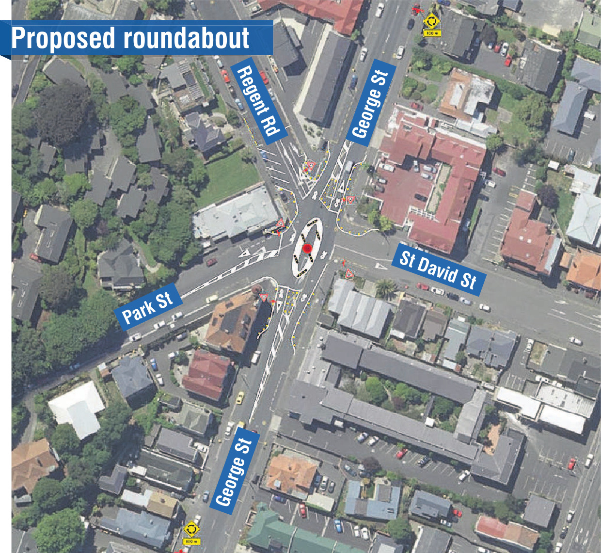 A trial roundabout is to be installed at a George St intersection. GRAPHIC: MAT PATCHETT