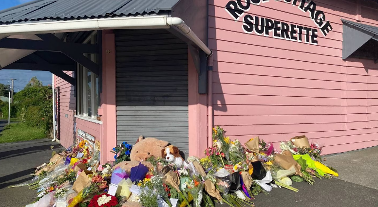 Flowers and tributes outside Rose Cottage Superette in Sandringham after worker Janak Patel's...