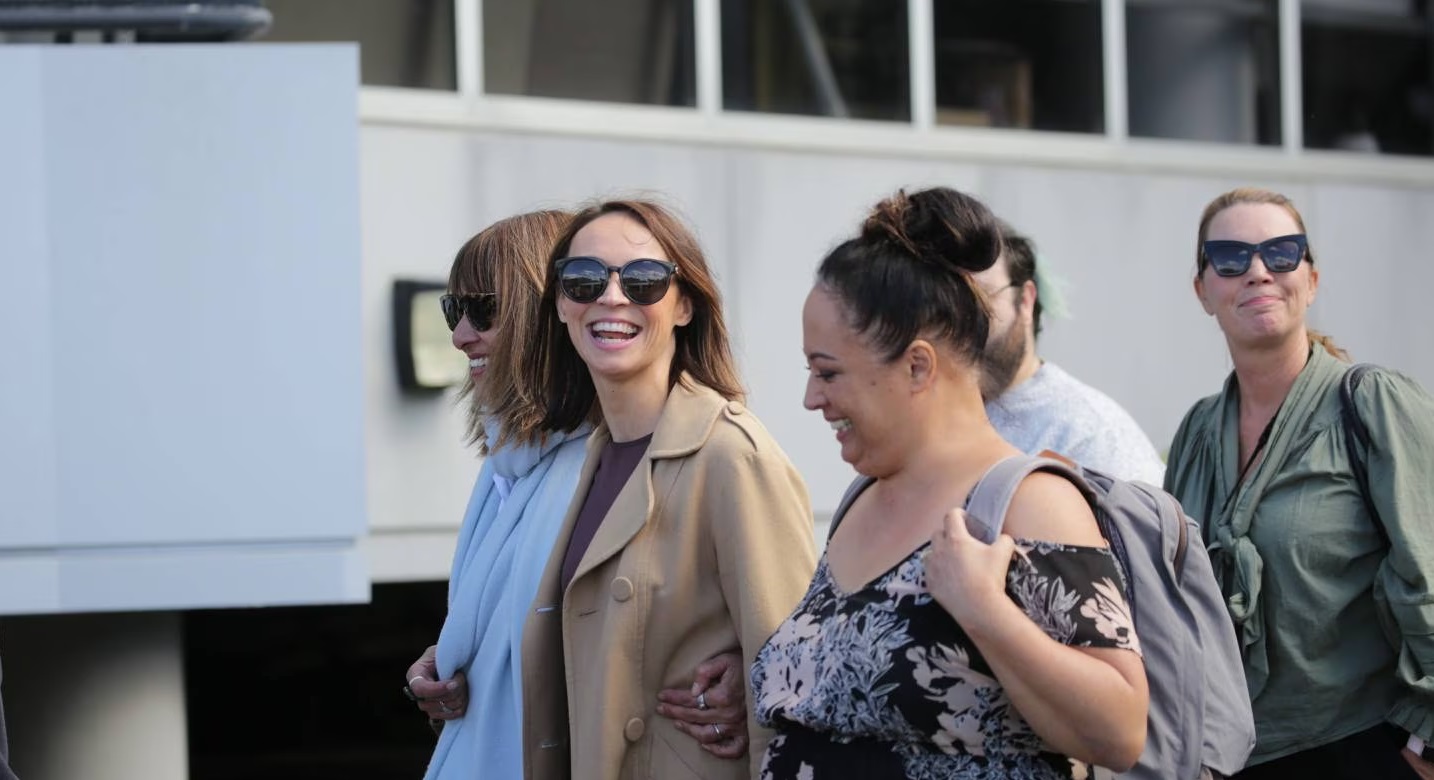 Today FM staff including Tova O'Brien leave MediaWorks building after the station was taken off...