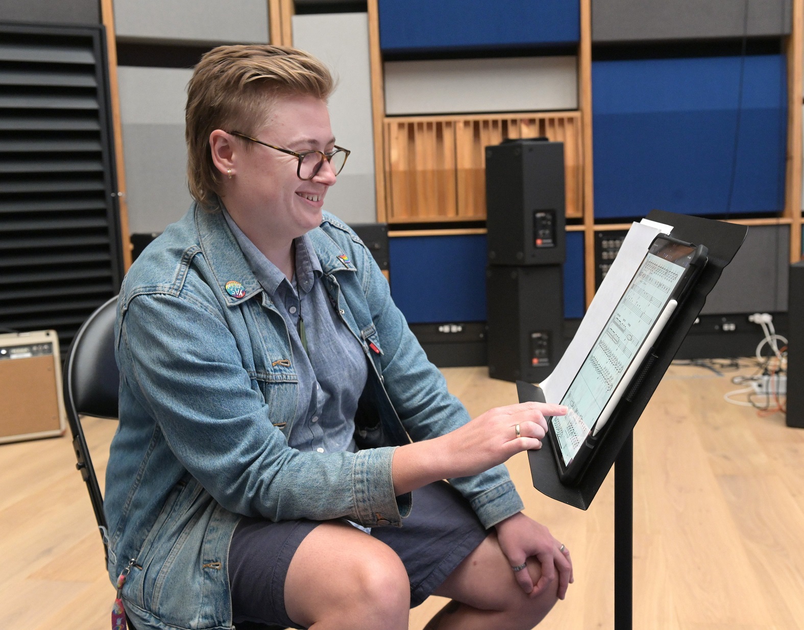 Composer Maddy Parkins-Craig follows the score at a rehearsal of her work TwentyNineteen. Photos:...