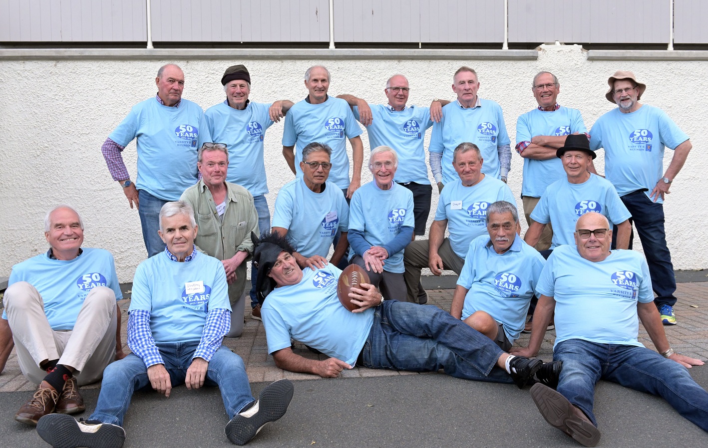 Reproducing a photo of the Varsity B Rugby team taken in 1973 are (from left, front row) Richard...