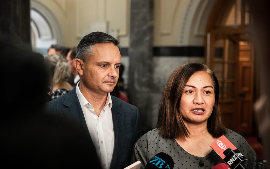 Green Party co-leaders James Shaw and Marama Davidson Photo: RNZ/Samuel Rillstone