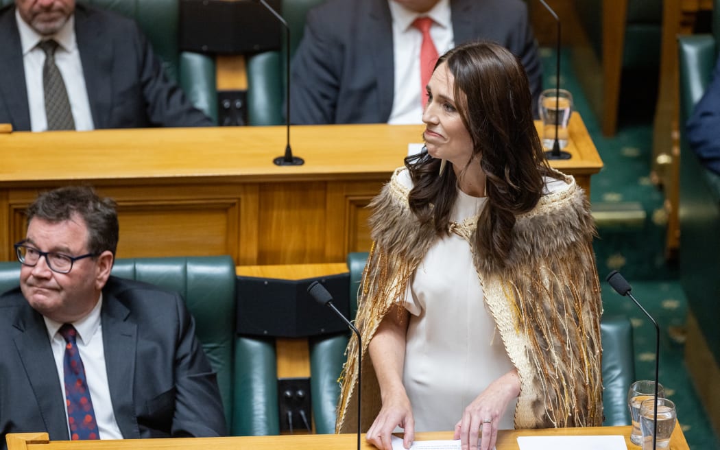 Former Prime Minister Jacinda Ardern gives her valedictory speech. Photo: Phil Smith