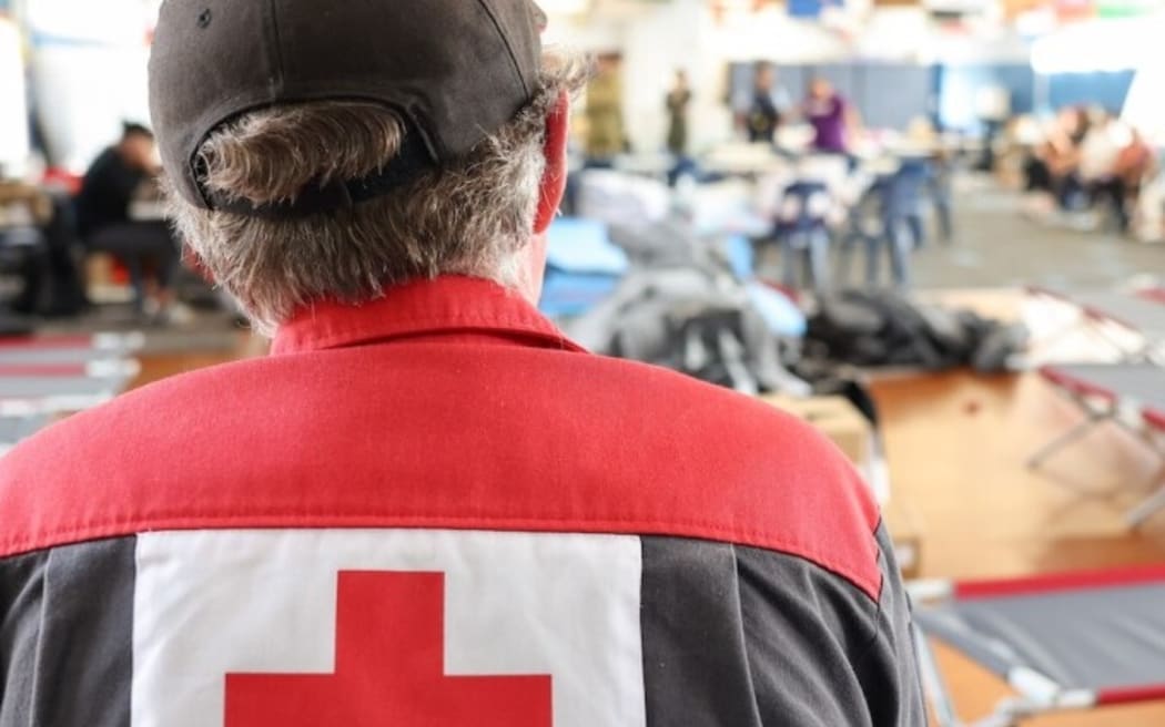 A Red Cross worker during the Cyclone Gabrielle response in March. Photo: Supplied/ Red Cross