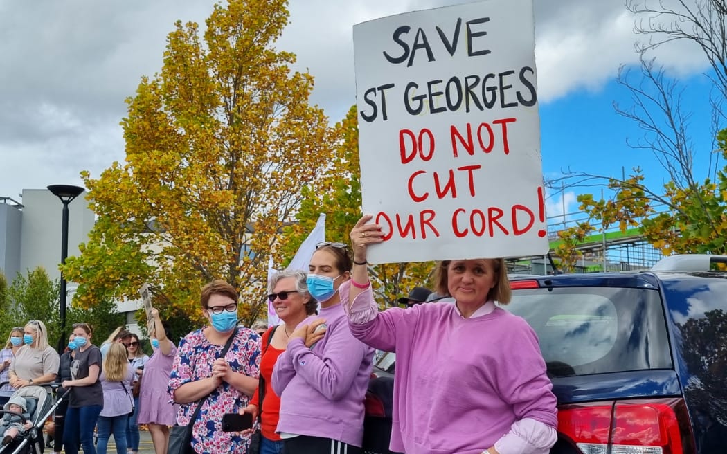 New Christchurch mums and midwives marched to St George's Hospital to deliver a petition to save...