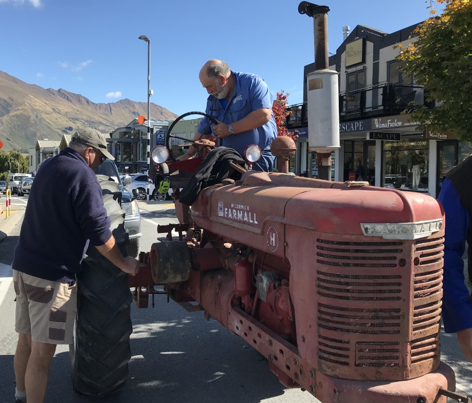 Tractor enthusiast Andrew Davey (right), of Temuka, was embarrassed to break down in Wanaka's...